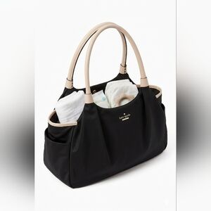 Kate Spade Big World Little Baby Nylon Diaper Bag In Black With Tan Accents